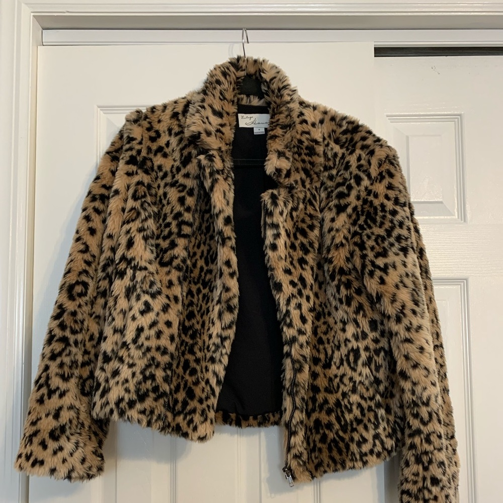 Vintage Havana faux fur leopard Moto style jacket